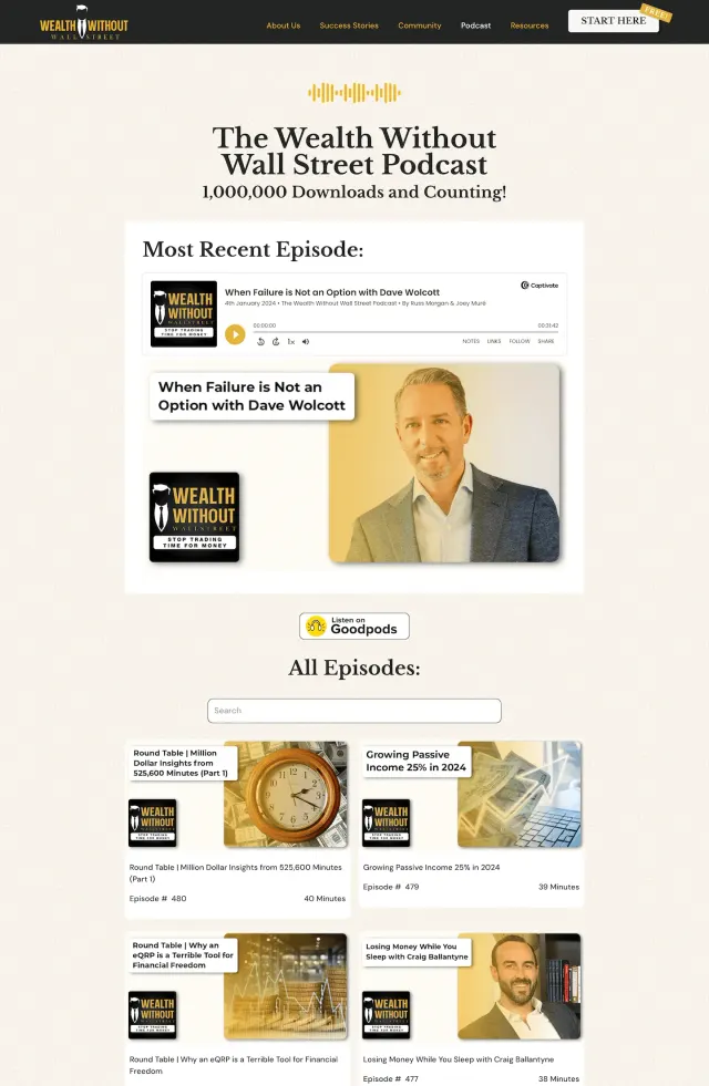 The Wealth Without Wall Street Podcast website