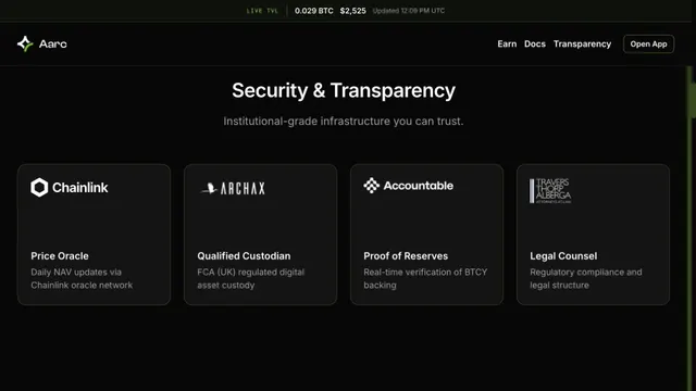 AARC security and transparency section with four infrastructure cards