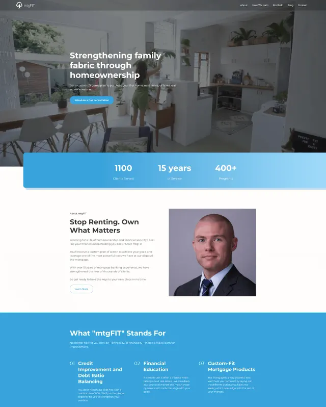 Archived mtgFIT homepage showing its homeownership message, introduction, and service overview.